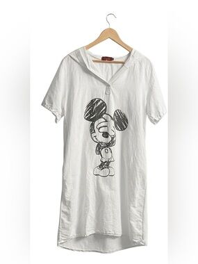 Vintage Elissia Italy Linen Blend Mickey Mouse Hooded Tunic Dress M